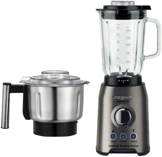 خلاط كهربائي أرشيا 2 في 1 سعة 1.5 لتر مع مطحنة 1200 وات، جهاز خلط BL014-2716 بتصميم من 6 شفرات، رمادي